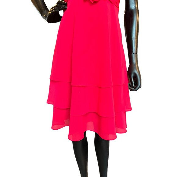 Red Chiffon Floral Mid-Length Dress - Picture 4 of 6